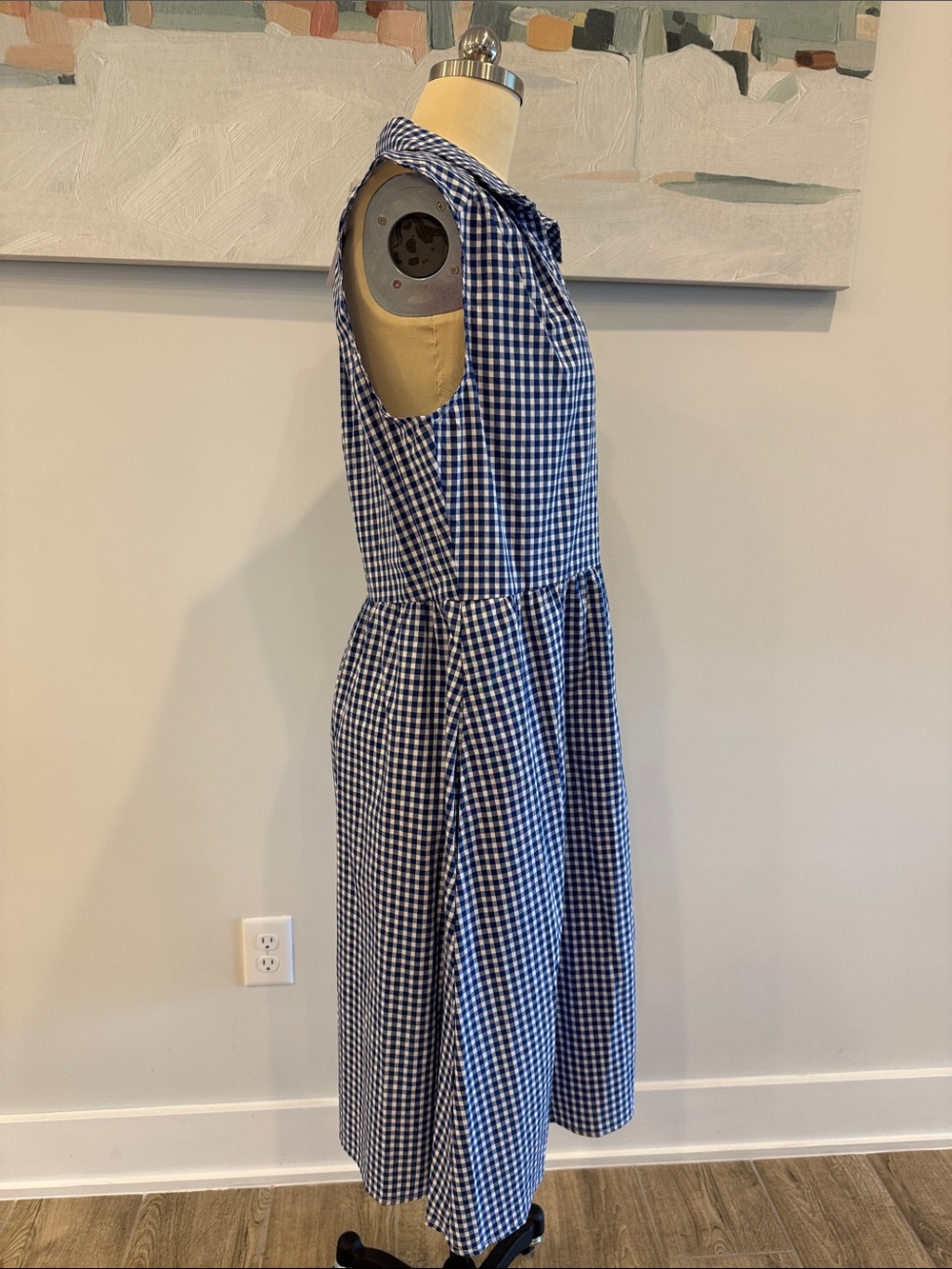 Sleeveless Blue Gingham Button-Front Dress- Frenc Connection- NWT Size Large - Picture 4 of 7